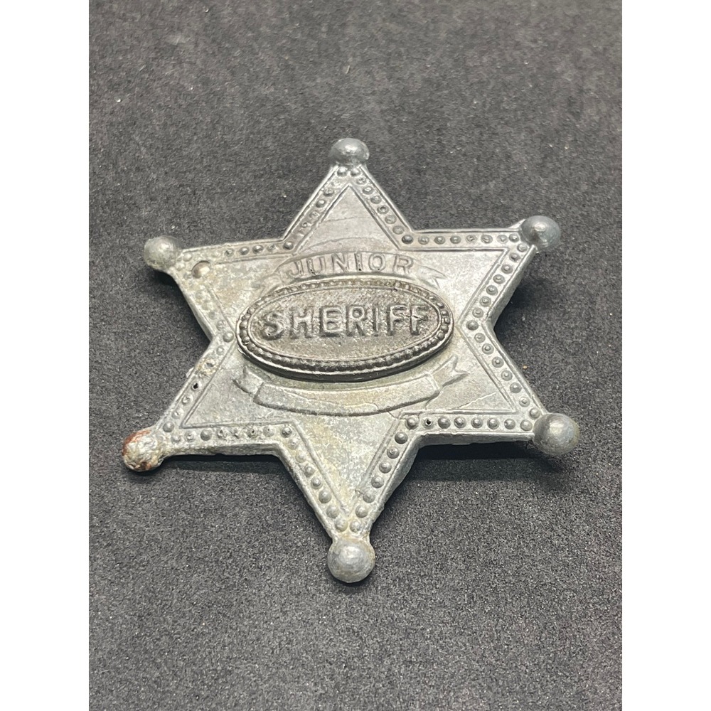 Vintage Junior Sheriff Star Badge Cast Metal Six Point Western Toy Silver Tone
